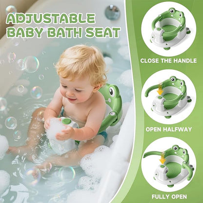 Baby Bath Seat for Babies 6 Months & Up - Toddler Bath Seats for Baby Sitting Up with 4 Suction Cups & Soft Cushion, Non-Slip Infants Shower Bathtub Chair for Newborn Boys Girls, Green