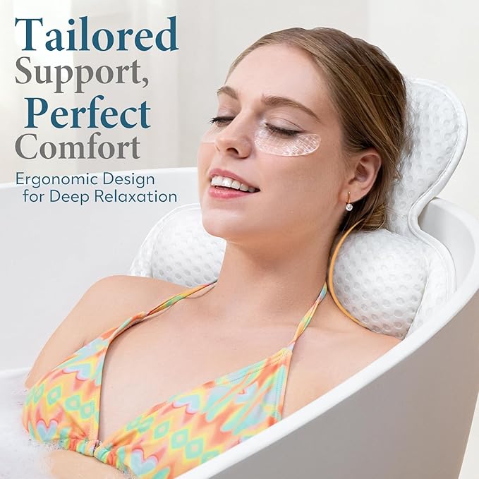 Bath Pillows for Tub, Cozy Bathtub Cushion for Head and Neck with Soft 5D Mesh Fabric and 54 Non-Slip Suction Cups, Relaxing Tub Shower Accessories Spa Gifts White Extra Thick