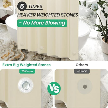 AmazerBath Plastic Shower Curtain Liner, 72 x 72 Inches EVA 8G Heavy Duty Beige Waterproof Weighted Thick Bathroom Curtain with 3 Clear Weights and 12 Rustproof Grommet Holes