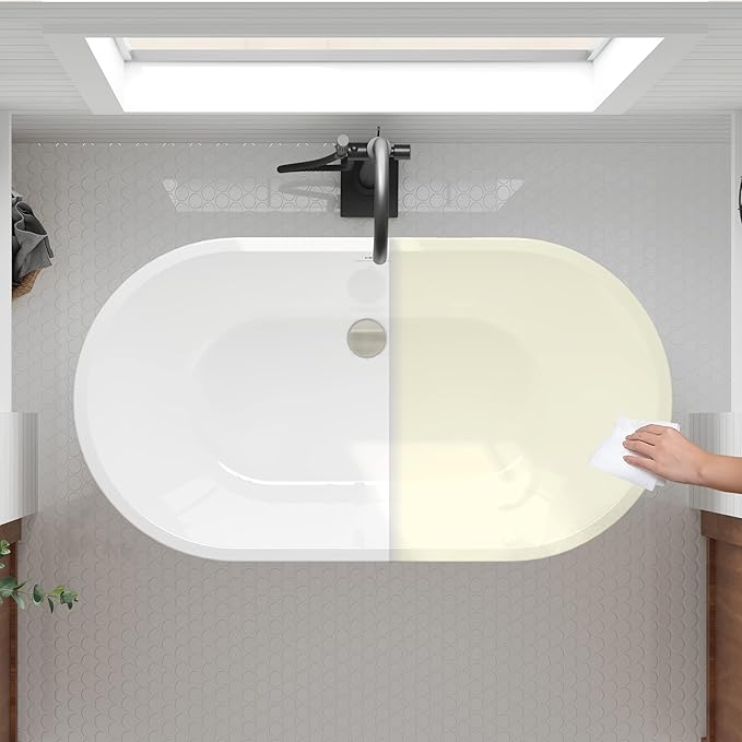 FerdY 47" Bali Acrylic Freestanding Bathtub, Gracefully Shaped Freestanding Soaking Bathtub, cUPC Certified, Toe-Tap Brushed Nickle Drain and Minimalist Linear Design Overflow Included