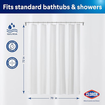 CLOROX Shower Curtain Liner, Premium Striped Medium-Weight Durable Waterproof 6g PEVA for Bathroom with Weighted Magnets, Printed Standard Size 72" x 72", White