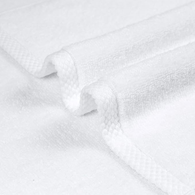 Amazon Basics 100% Cotton Soft, Quick-Dry Absorbent Hand Towels, 8-Pack, White, 28" x 16"