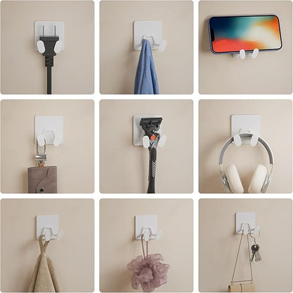 Adhesive Shower Hooks for Bathroom - Extra Sticky Stainless, Wall Hooks for Hanging Towel, Razor, Loofah, Robe, Coat, Heavy Duty Hanger for Kitchen, Bedroom, Door, Metal, Matt White, 6 Pack