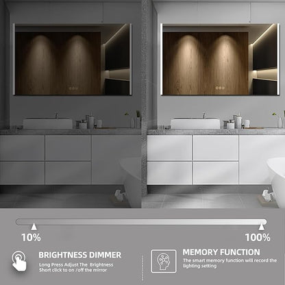 Medicine Cabinet with LED Lights and Mirror, 60 x 32 Inch Surface or Recessed Mounted Bathroom Cabinets with Door, Defogger, Memory Function, 3-Color Mode, Outlet&USB, Dimmer, Storage Shelf