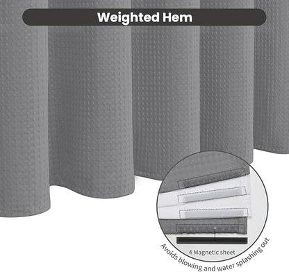 Inhousolu No Hook Waffle Weave Shower Curtain with Removable Snap in Fabric Liner Set for Bathroom, 230 GSM Heavy Duty Weighted Hem, Water Repellent Washable Bath Curtains, 72 x 84 Inch, Grey