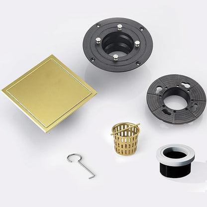 4 Inch Square Shower Floor Drain, Shower Drain Kit with Flange and 2 in 1 Tile-Insert Cover, Square Shower Drain, SUS 304 Stainless Steel Floor Drain,Brushed Gold