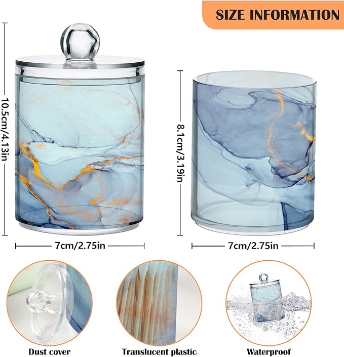 MNSRUU 4 Pack Qtip Holder Organizer Dispenser Teal Blue Marble Bathroom Containers Bathroom Vanity Storage Canister Apothecary Jars for Cotton Swabs/Pads/Floss