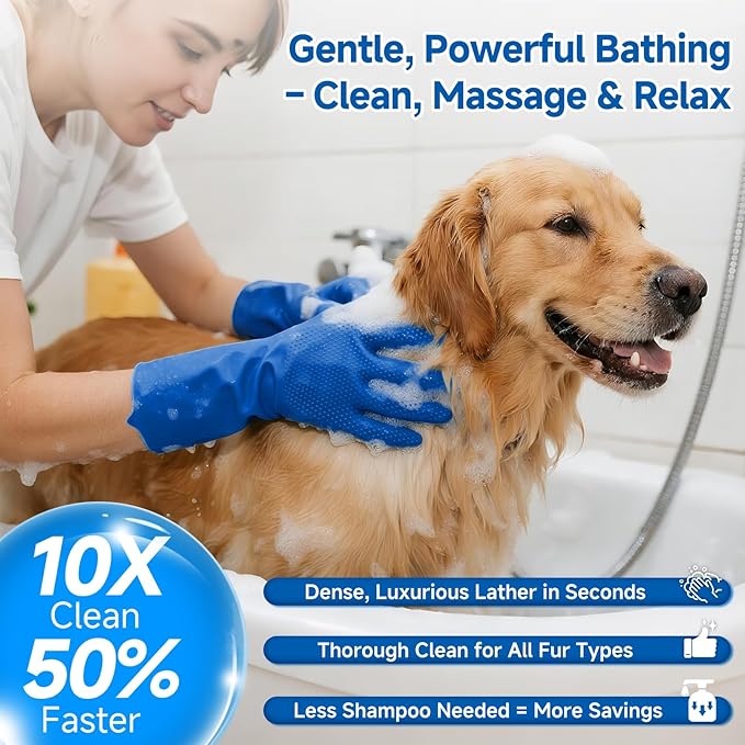Pet Steam Brush Set for Dogs & Cats, Includes 3-in-1 Self Cleaning Spray Comb, Waterless Shampoo, Defur Tool, Bath Gloves, Bath Brush, Tooth & Ear Brush, Towel (11PCS)