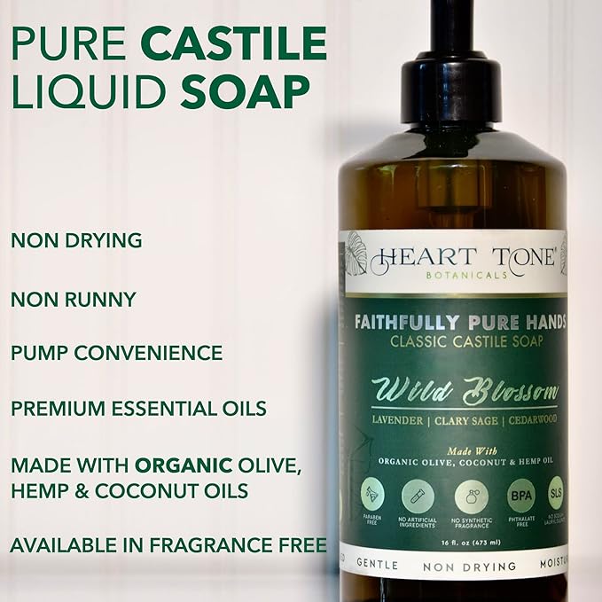 Liquid Castile Soap | Organic Olive and Coconut Oils | Non Drying Formula For All Skin Types | Naturally Fragranced Essential Oils (Fragrance Free)