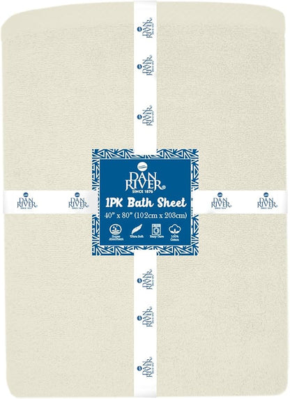 DAN RIVER Pack of 1 Bath Sheet 40x80 Inches, Extra Large Quick Dry Bath Towels, Hotel Collection Towels for Adults - Ivory