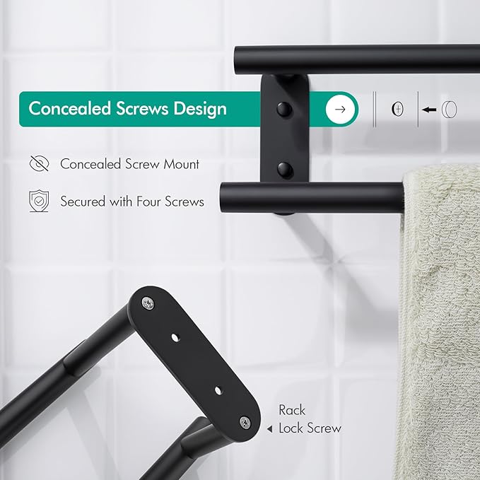 BAGNOLUX Double Towel Bar, SUS304 Towel Racks for Bathroom Wall Mounted 2-Tiers Ladder Towel Rails, Space Saving Bathroom Towel Holder Shelves Rack, Long Towel Hanger (32“-Round-Matte Black)