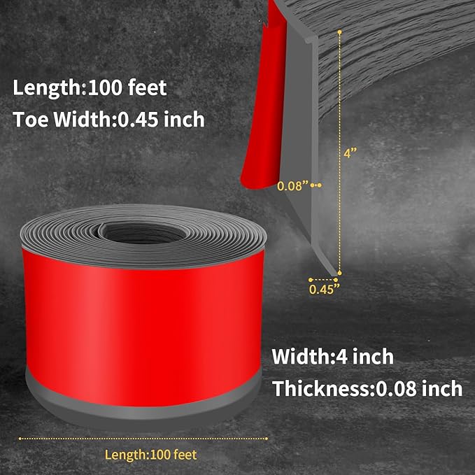 Flexible Baseboard Molding Trim 4 Inch Self-Adhesive Vinyl Wall Base Peel and Stick Cove Base Rubber Wall Baseboard Moulding Trim (100Ft, Deep Gray Wood Grain)