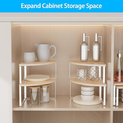 Corner Shelf Countertop Organizer - Set of 2 Corner Shelves for Kitchen Cabinet Organizer, Spice Rack, Stackable Bathroom Stand and Storage, Sink Rack, Corner Cabinet, Counter Decor, Natural Beige