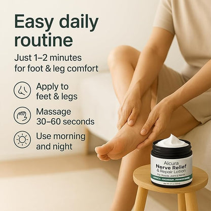 Alcura Nerve Cream, Alcura Neuropathy Lotion with Arnica, Magnesium for Body, Joint, Knee, Lumbar, Neck, Hand and Feet – 4 fl oz (1)