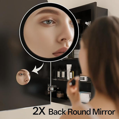 Arched Bathroom Medicine Cabinet with Mirror, No Assembly Needed, Recessed or Surface Mount Wall Storage Cabinet, Mirror Cabinet with Tissue Slot & 2X Magnifying Mirror (Black, 31.5"L x 19.7")