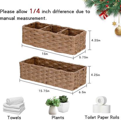 DULLEMELO Small Wicker Toilet Tank Basket Set of 2 Waterproof Bathroom Baskets for Organizing, Brown
