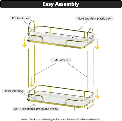 FOLLOWIN 2 Tier Countertop Organizer,Countertop Storage Perfume Tray,Vanity Counter Shelf,Bathroom Organizers and Storage Vanity,2-Tier Coffee Tray,Shine Gold