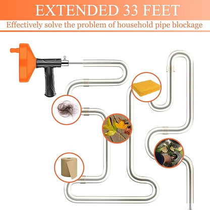33 Feet Drain Snake Auger, Plumbing Snake Drain Hair Clog Removal Tool, Sink Unclogger, Heavy Duty Toilet Snake Auger, Cleaner Tool for Bathroom Kitchen Tub Shower Drain Clog Remover