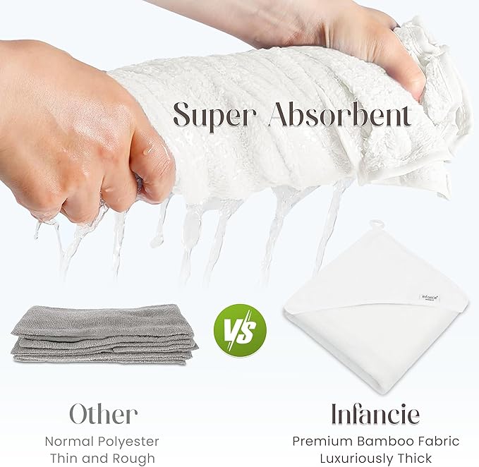 Bamboo Hooded Baby Towel with Face Cloth – 3 Hooded Towels (29x29 inches) & 3 Washcloths (9x9 inches) – Ultra Soft, Absorbent & Cozy Bath Set for Newborns and Infants