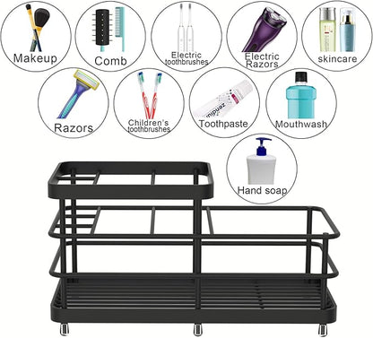 Toothbrush Holder for Bathroom, Stainless Steel Multi-Functional 6 Slots Toothbrush Razor Holder Bathroom Accessories Organizer, Black, L