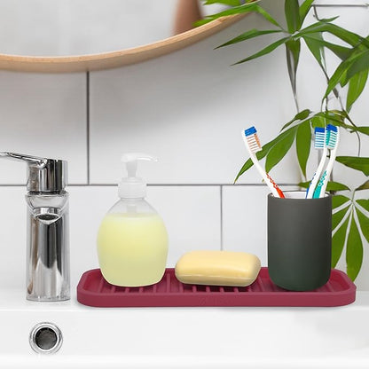 Zulay Kitchen (9x3.5) Silicone Sponge Holder for Kitchen Sink - Flexible Multipurpose Soap Tray - Sink Organizer for Kitchen, Bathroom, Makeup, Trinkets & More (Wine Red)