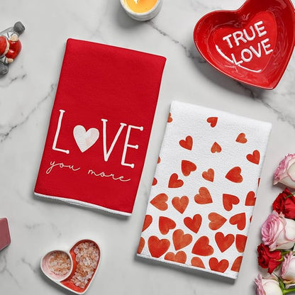 Artoid Mode Red Heart Love Valentine's Kitchen Towels Dish Towels, 18x26 Inch Farmhouse Anniversary Wedding Decoration Hand Towels Set of 4