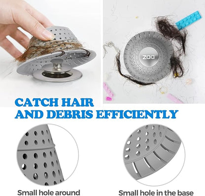 zaa Bathtub Drain Hair Catcher, Premium Silicone Shower Hair Catcher, 1Pack Collapsible Hair Stopper for Pop Up and Regular Drains of Shower, Bathtub, Bathroom, Sink, Shower Parts, Gray
