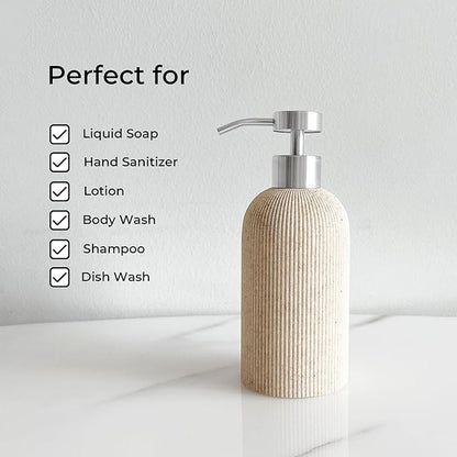 Lunestella Elegant Boho Beige Hand Soap Dispenser with Stainless Steel Pump, for Bathroom and Kitchen, Rust Proof, 7oz