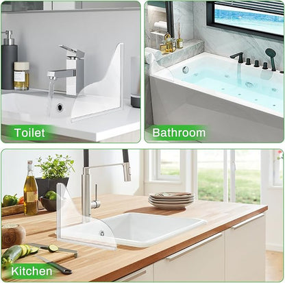 2 Pack Silicone Shower Splash Guard, Acrylic Sink Splash Guard with Adhesive, Fits Most Bathtubs and Sinks, 8.38"x7.36"