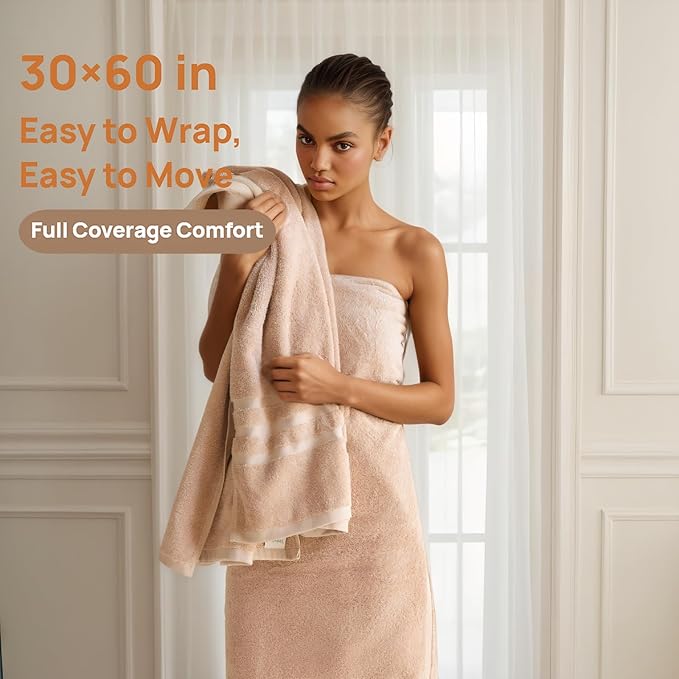 Cotton Bath Towel – Large 30x60 Inches, Soft, Thick & Absorbent Towel for Bathroom, Spa, or Home Use (Beige, 4 Pack – 30"x60")