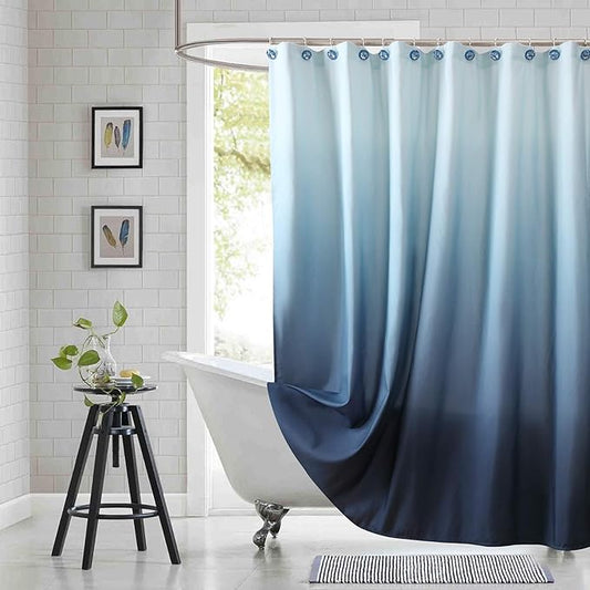 Stall Fabric Shower Curtain, Blue Ombre Microfiber Cloth Shower Curtains for Bathroom, Modern Waterproof Bathroom Curtains, 54" W x 72" H