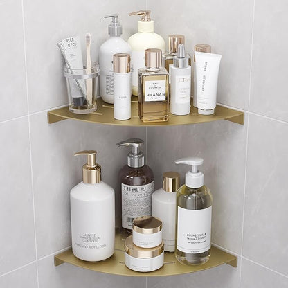 2 Pack Corner Shower Shelves Load Capacity 40 lbs 304 Stainless Steel Shower Corner Shelf Will not Rust 8in Shower Shelf for Inside Shower Brushed Gold Drilling Installation