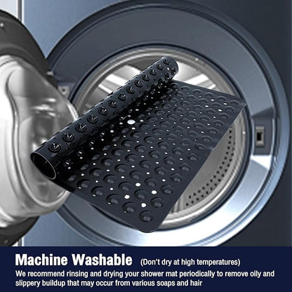 Black Square Shower Bathtub Mat Non Slip 21x21 Inch, Soft Bath Mat for Inside Shower Tub, Shower Stall Mats for Bathroom Floor, Big Suction Cups Drain Holes, Easy Washable and Dry, BPA-Free