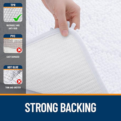 OLANLY Bathroom Rugs 40x24, Extra Soft Absorbent Chenille Bath Rugs, Rubber Backing Quick Dry, Machine Washable Bath Mats for Bathroom Floor, Tub and Shower, Home Decor Accessories, White