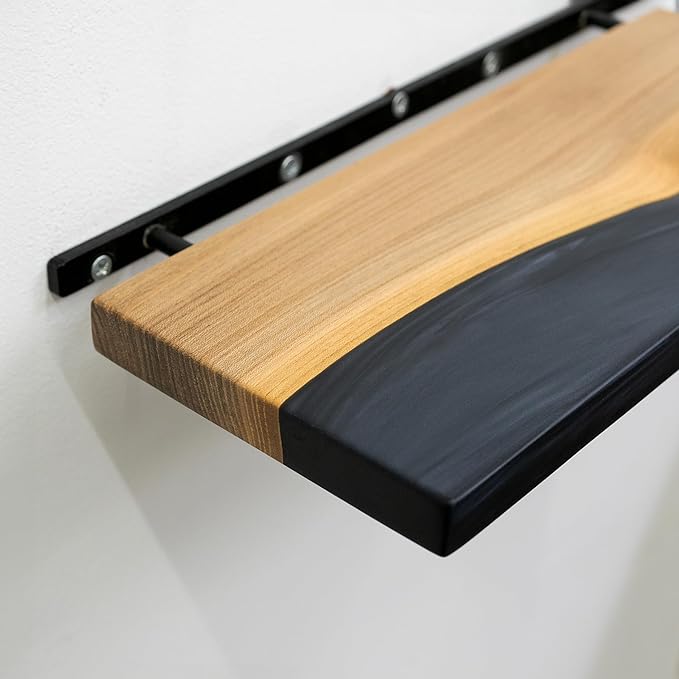 RWA Straight Edge Floating Shelf – Unique Wood Floating Shelf for Wall Decor, Living Room, Bedroom, or Bathroom – Sleek Decorative Wall Shelves for Home & Office (Straight/Black, Large - 24x7)