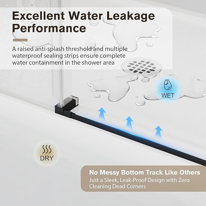 Frameless Glass Shower Door, 49-54" W x 76" H Sliding Frameless Shower Door, 1/4''(6mm) SGCC Tempered Glass,Explosion-Proof Film Nano Coating,Stainless Steel Hardware, Matte Black