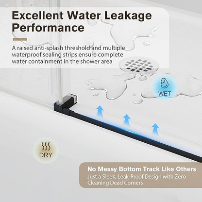 Frameless Glass Shower Door, 49-54" W x 76" H Sliding Frameless Shower Door, 1/4''(6mm) SGCC Tempered Glass,Explosion-Proof Film Nano Coating,Stainless Steel Hardware, Matte Black