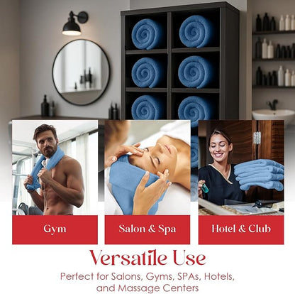 RIVERSIDE Pack of 24 Salon Towels Set – 16 x 26 Inches, 100% Ring Spun Cotton Highly Absorbent and Quick Dry Towels for Salon, Hand, Barber, Gym, Home & Hair Care, Blue
