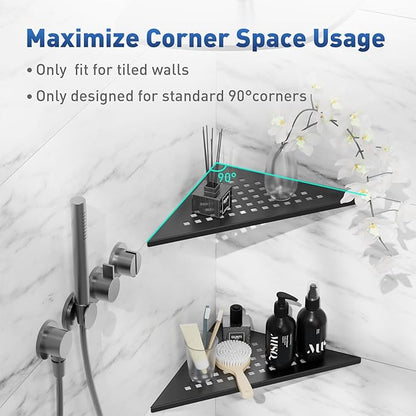 lives Corner Shower Shelf 10" Slot Design Recessed Matte Black Shower Shelves for Tiled Wall, 304 Stainless Steel Corner Shelves for Bathroom, 2 Pack (Square)