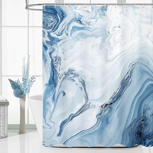 MitoVilla Blue Marble Shower Curtain, Modern Ombre Elegant Fabric Cloth Shower Curtains for Luxury Bathroom Decor, Abstract Chic Summer Watercolor Shower Curtain, 72x72