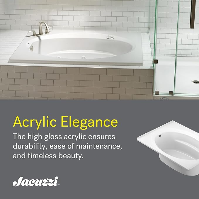 Jacuzzi SIGNATURE Acrylic Drop-In Bathtub, Soaking Sanctuary, Slip Resistant, Universal Drain Placement, 60" (L) x 42" (W), Oval In Rectangle, White