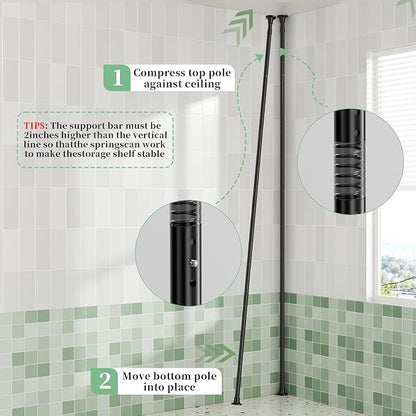 Tension Pole Shower Caddy Organizer with4 Tier L-Shaped Rust Resistant Bathroom Corner Shelves with 34-124 Inch Adjustable No Drilling Quick Install Shower Rack for Bath Essentials (Black)