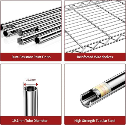 IZEUK 3 Tier Heavy Duty Steel Storage Shelves, Metal Shelf Wire Shelving Rack for Pantry, Kitchen, Cloakroom or Office Organization (13.8" D x 23.6" W x 35.5" H, 750LBS, Chrome)
