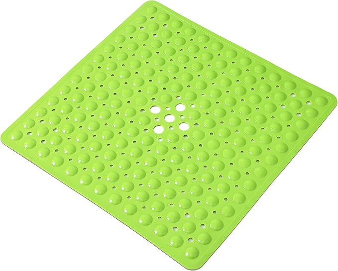 Anti-Slip Bathtub Shower mat, 20.8×20.8（Approximately 53×53cm） inch Soft Oversized Machine Washable Non-Slip Bathtub mat with Drainage Holes, Bathroom Floor Suction Cup.（1-Opaque Pea Green）