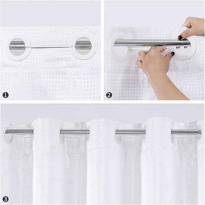 MitoVilla White Waffle Small Stall Shower Curtain Liner Set 36 x 74, No Hooks Required Half Size Narrow Fabric Shower Curtain with Snap-in Liner for Modern Farmhouse Bathroom Decor