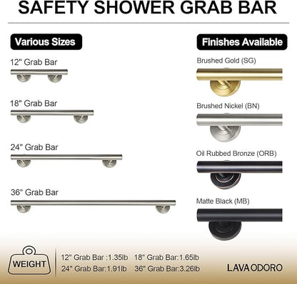 Lava Odoro Shower Grab Bar, Modern Stainless Steel Handicap Grab Bar for Bathtubs and Showers, Shower Safety Bar for Seniors Disabled, ADA-Compliant (Brushed Nickel, 24 Inch)