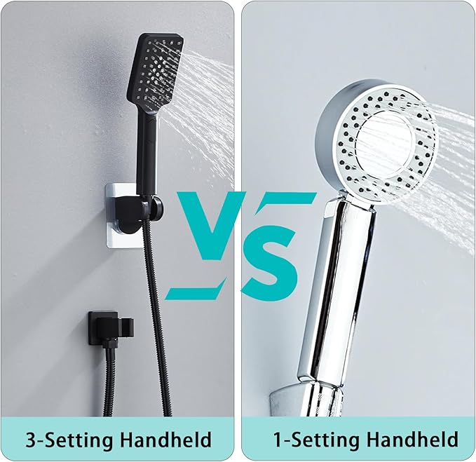8 Inch Shower Faucet Set Ceiling Mount, High Pressure Rainfall Shower System Square Rain Shower Head with Handheld Spray Combo, Ceiling Luxury Rainfall Shower Fixtures Matte Black (3-Setting)