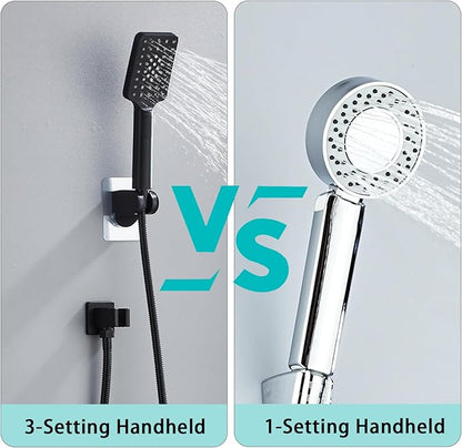 8 Inch Shower Faucet Set Ceiling Mount, High Pressure Rainfall Shower System Square Rain Shower Head with Handheld Spray Combo, Ceiling Luxury Rainfall Shower Fixtures Matte Black (3-Setting)