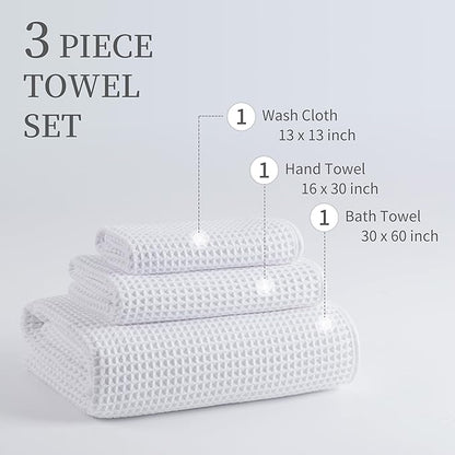 New Microfiber Waffle Bath Towels, 3 Pieces, Oversized, Soft, Absorbent, Fast Drying, Lint Free, Includes Bath, Face and Hand Towels