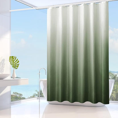 Gibelle Long Shower Curtain 72 x 78, Tall Sage Green Ombre, Waffle Weave Fabric, Water Repellent, Machine Washable